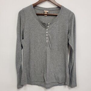 Mossimo Womens Long Sleeve Y2K Henley Top Size L Gray Heathered Preppy Layers